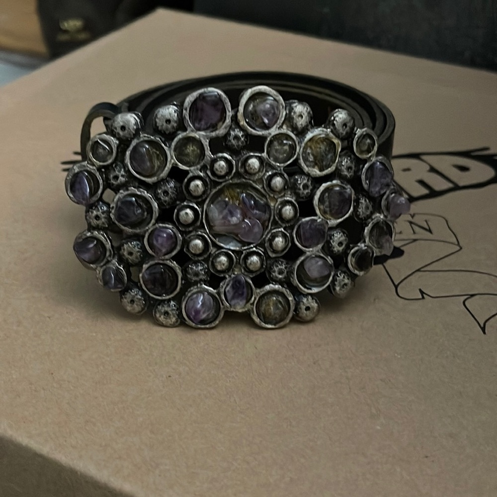 Black leather jeweled belt
